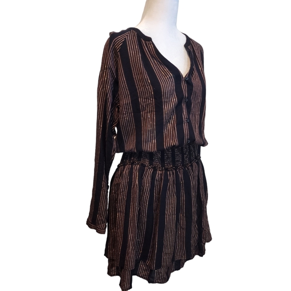 EUC Rails Midas Metallic Stripe Elastic Waist V-Neck Dress - Picture 5 of 11